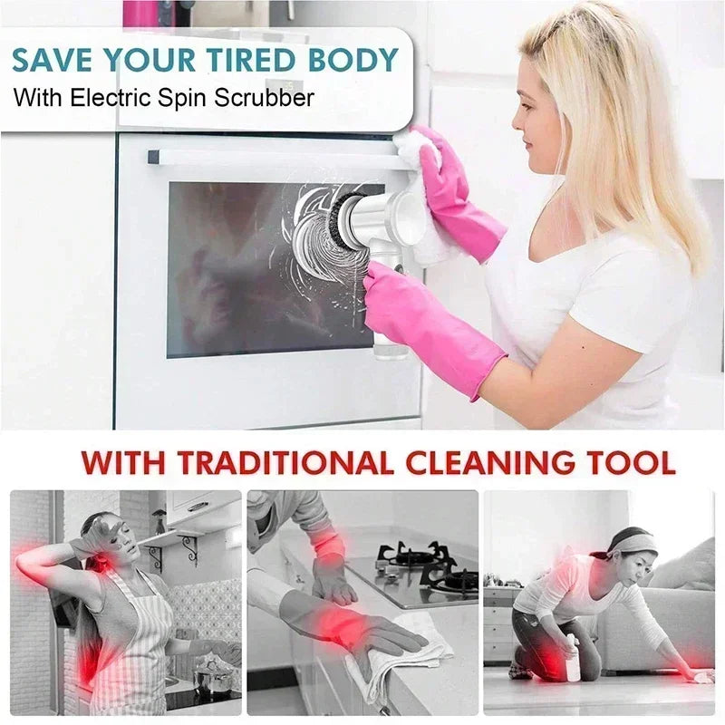 Electric Spin Scrubber, Bathroom Cordless Cleaning Brush Power Scrubber with 5 Replaceable Brush Heads, Electric Cleaning Brush